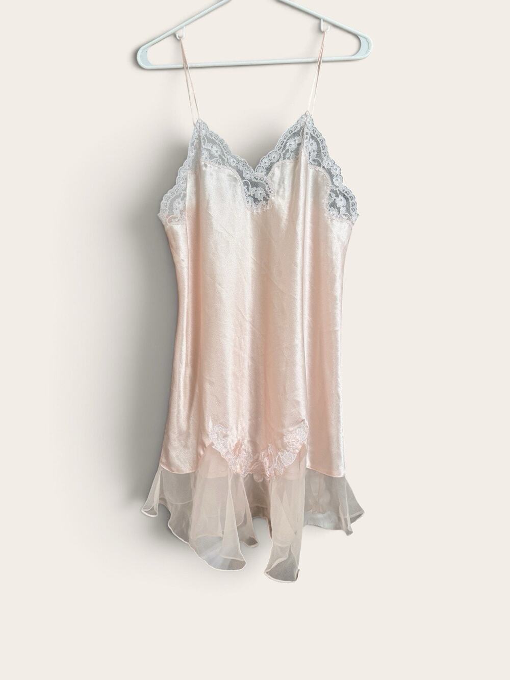 Vintage Sara Beth Saks Fifth Avenue Pink Satin Lace Nightgown Slip Dress M 38
